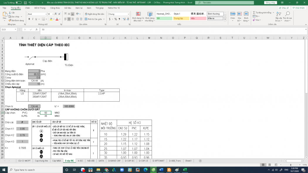 Lựa chọn dây và cáp theo tiêu chuẩn IEC và tiêu chuẩn việt nam